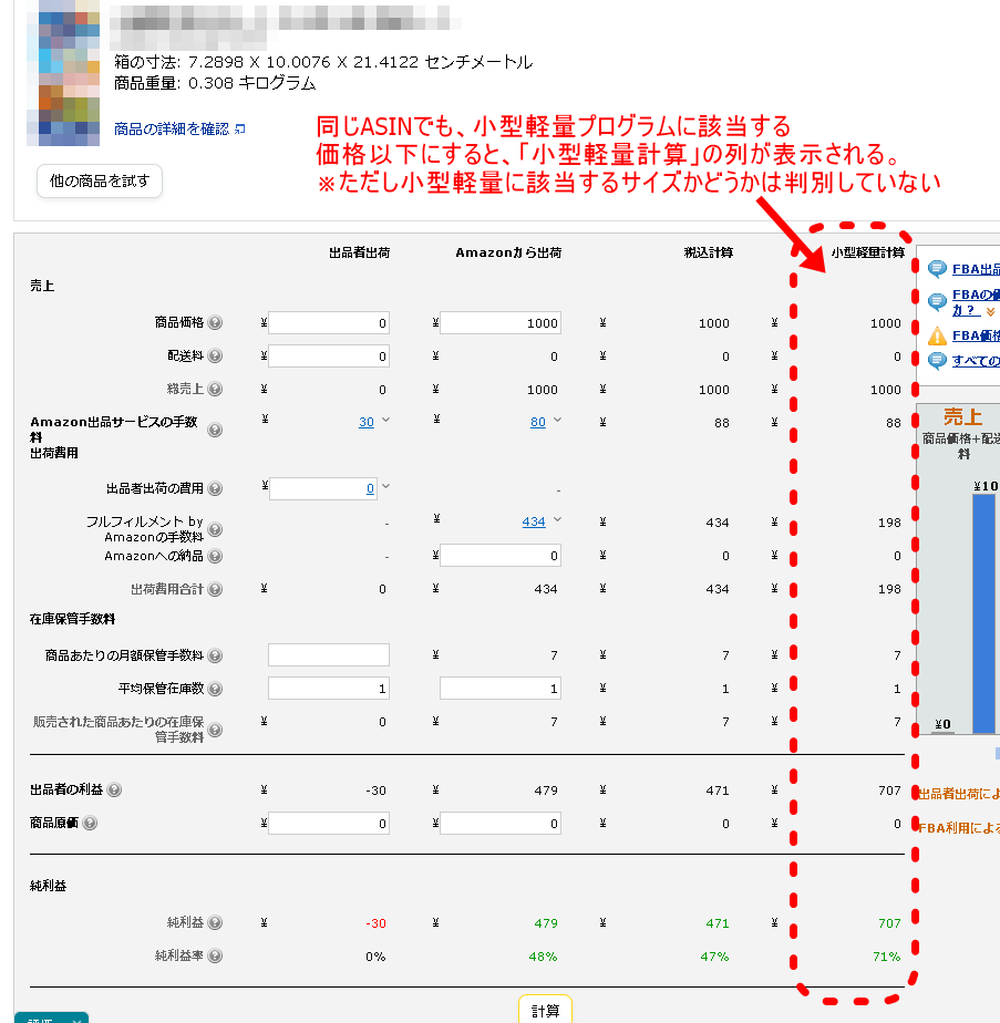 FBA料金シュミレーター　小型軽量